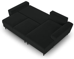 Fekete bársony kinyitható tárolóhelyes sarokkanapé (jobb oldali-heverő résszel) Kyoto – Cosmopolitan Design