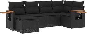 vidaXL 6 részes fekete polyrattan kerti ülőgarnitúra párnákkal
