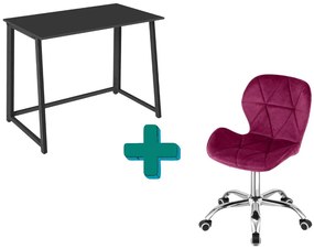 Dolgozószobai szett – összecsukható íróasztal ZARIMO 80×40 cm fekete + irodai szék AVOLA VELVET bordó