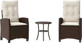 vidaXL 3 részes barna polyrattan bisztrógarnitúra párnákkal