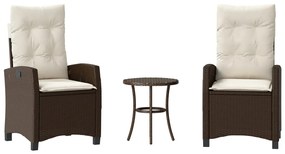 vidaXL 3 részes barna polyrattan bisztrógarnitúra párnákkal