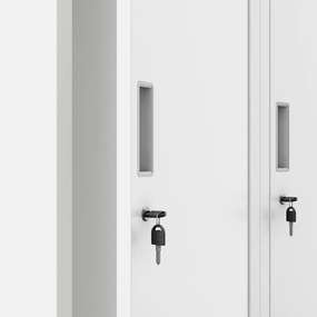 Pléh öltözőszekrény talpazaton, kétmodulos, polccal és köztes fallal KACPER, 800 x 1800 x 500 mm, fehér