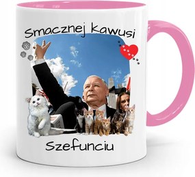Rózsaszín Vicces Bögre Jaroslaw Kaczynski fényképes nyomattal