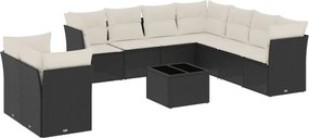 vidaXL 10 részes fekete polyrattan kerti ülőgarnitúra párnákkal