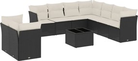 vidaXL 10 részes fekete polyrattan kerti ülőgarnitúra párnákkal