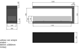 InFire - Sarok BIO kandalló 120x50 cm 3kW bifaciális