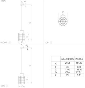 Eglo 43647 - Csillár zsinóron MILLIGAN 1xE27/40W/230V átm. 20 cm ezüst