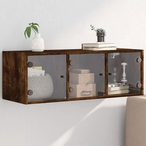 füstös tölgyszínű faliszekrény üvegajtókkal 102 x 37 x 35 cm