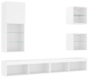 vidaXL 5 darab fehér szerelt fa fali TV-bútor LED-del