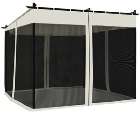 krémszínű acél pavilon hálós oldalakkal 3 x 3 m