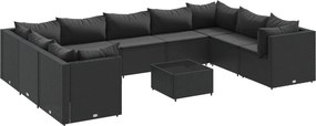vidaXL 10 részes fekete polyrattan kerti ülőgarnitúra párnákkal