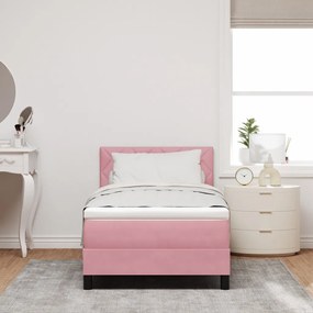 Boxspring Ágy Mattal Rózsaszín Egyszemélyes Bársonyos
