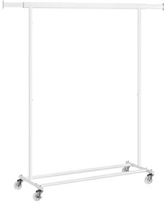 Állítható magasságú gurulós ruhatartó állvány, fehér
