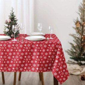 Goldea karácsonyi szögletes terítő valencia - fehér pelyhek piros alapon 80 x 80 cm