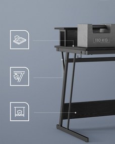 Íróasztal led világítással,számítógép asztal beépített elosztóval, fekete