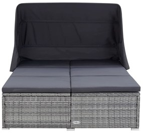 Kétszemélyes szürke polyrattan napozóágy párnával