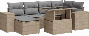 vidaXL 7 részes bézs polyrattan kerti ülőgarnitúra párnákkal