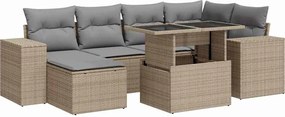 vidaXL 7 részes bézs polyrattan kerti ülőgarnitúra párnákkal
