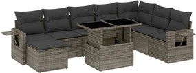 vidaXL 9 részes szürke polyrattan kerti ülőgarnitúra párnákkal