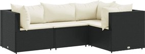 vidaXL 4 részes fekete polyrattan kerti ülőgarnitúra párnákkal