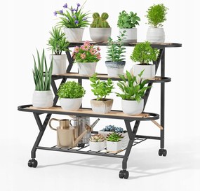 iDavosic.ly virágtartó állvány 3 szintes fém kerekekkel sarok fekete