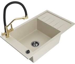 Mexen Elias gránit mosogató, 1-medencés, csepegtetővel és Duo konyhai csapteleppel, bézs - 6511-69-671701-57-B