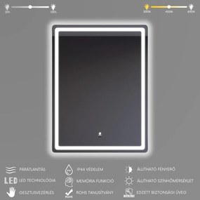Álló fürdőszobai LED tükör 60x80cm | Gesztusvezérlés - Páramentesítő - Fényerő és színhőmérséklet szabályozás | Welland Type20V