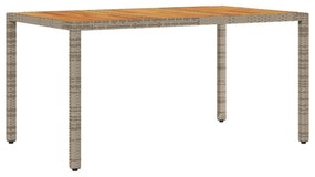 szürke polyrattan kerti asztal akácfa lappal 150 x 90 x 75 cm