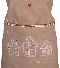 Karácsonyi pamut konyhai kötény mézeskalács házakkal