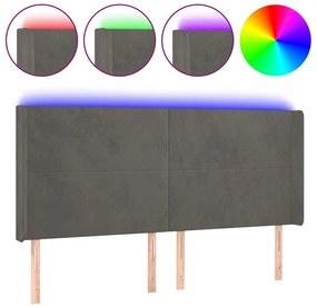 sötétszürke bársony LED-es fejtámla 183x16x118/128 cm