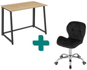 Dolgozószobai szett – összecsukható íróasztal ZARIMO 80×40 cm sonoma tölgy + irodai szék AVOLA VELVET fekete