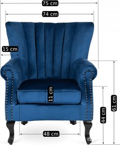 Fotel sötétkék bársony kárpittal – MALLO