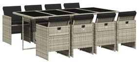 9részes világosszürke polyrattan kerti étkezőgarnitúra párnával