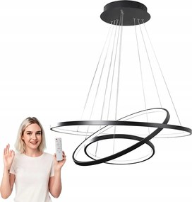 Mennyezeti Függőlámpa Led Csillár Fekete 3 Kör Távirányítóval Változtatható Szín