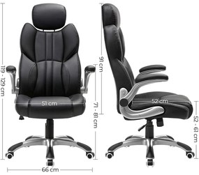 Ergonomikus forgószék, irodai szék összecsukható karokkal, fekete