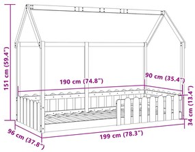 viaszbarna tömör fenyőfa házikó gyerekágykeret 90 x 190 cm