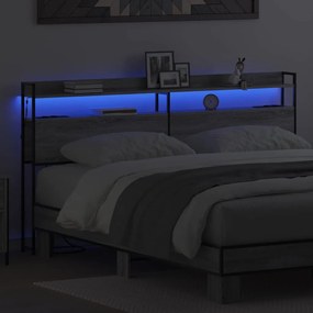 Fejtámla LED -es lámpákkal Szürke sonoma 200 cm Faanyag