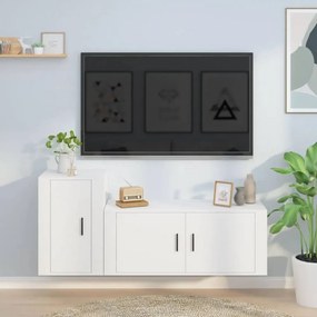 2-részes fehér szerelt fa TV-szekrényszett