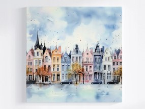 Canvas Vászonkép Színes Belga Bérházak Házak Utca 80x80