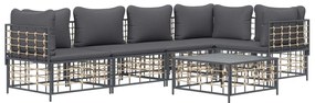6 részes antracitszürke polyrattan kerti ülőgarnitúra párnákkal