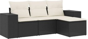 vidaXL 4 részes fekete polyrattan kerti ülőgarnitúra párnákkal