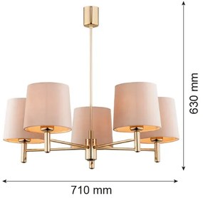 Argon 2105 - Csillár rúdon PONTE 5xE27/15W/230V sárgaréz/bézs