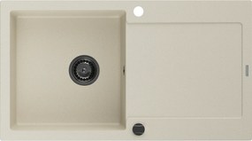 Mexen Leo  konyhai mosogató gránit 1 medence+csepegtetö+ pop up szifon  900 x 500 mm, beige, szifon  fekete  - 6501901010-69-B 1 medencés