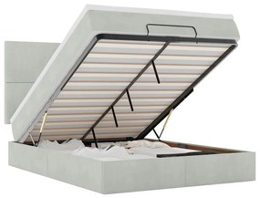 Ottomán ágykeret matracokkal világosszürke 140x190cm bársony