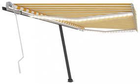 sárga és fehér kézzel kihúzható LED-es napellenző 450 x 300 cm