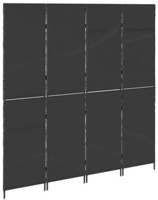 Szobai elválasztó 4 paneles hajtható fekete 195x180 cm poli rattan