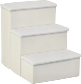 PawHut Háziállat Lépcső Macska Lépcső Kutya Lépcső Hajtható 3 Lépéses Háziállat Lépcső Tárolóhely a Macskák és Kutyák Számára MDF Fehér 40 x 54 x 48 c