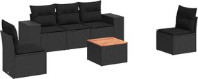 vidaXL 6 részes fekete polyrattan kerti ülőgarnitúra párnákkal