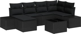 vidaXL Kerti Kanapé Szett párnával 7 pcs Fekete polirattan