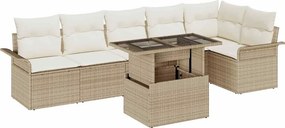 vidaXL Kerti Kanapé Szett párnával 7 pcs Bézs Poli rattan
